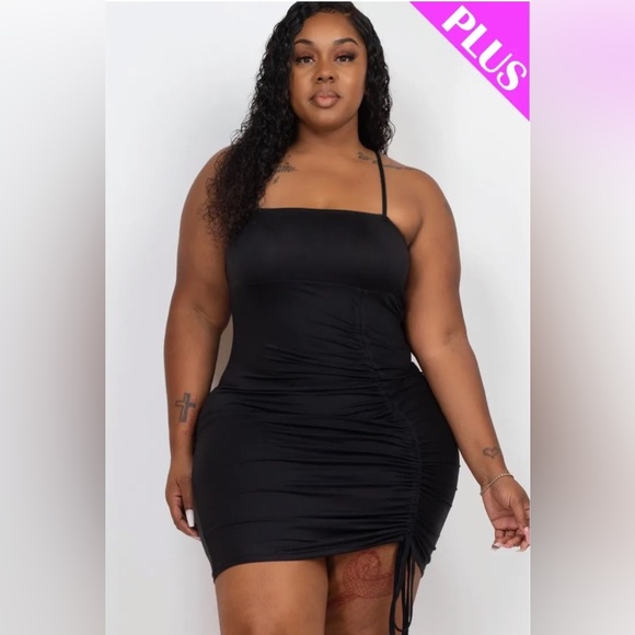 Spaghetti Strap Simple Dress with Slit Taupe Plus Size main image 1